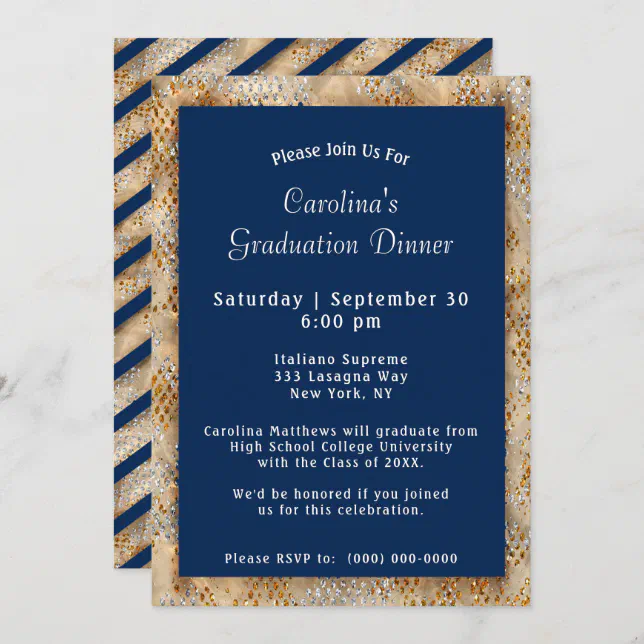 Graduation Dinner Navy Blue Graduation Invitation | Zazzle