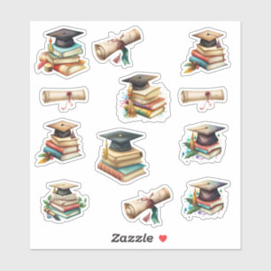 Graduation Diploma Cap and Books Sticker