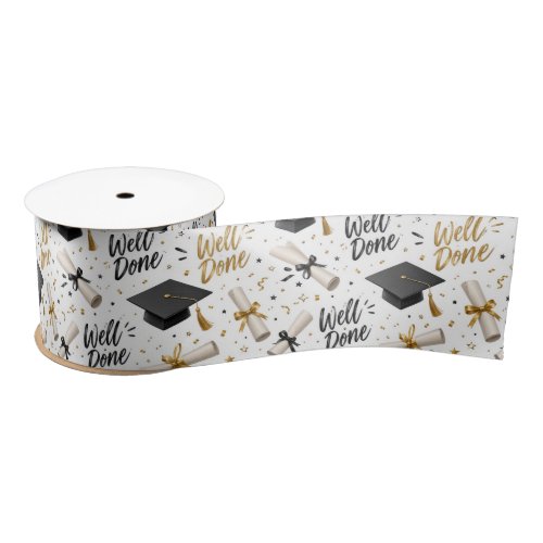 Graduation Diplomas and Caps with Well Done Text  Satin Ribbon