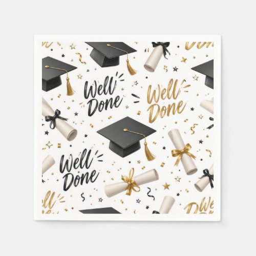 Graduation Diplomas, Caps with Well Done Text  Napkins