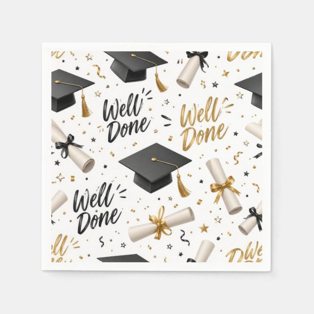 Graduation Diplomas, Caps with Well Done Text  Napkins (Front)
