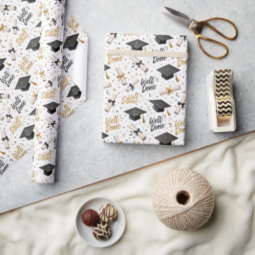 Graduation Diplomas with Well Done Text  Wrapping Paper