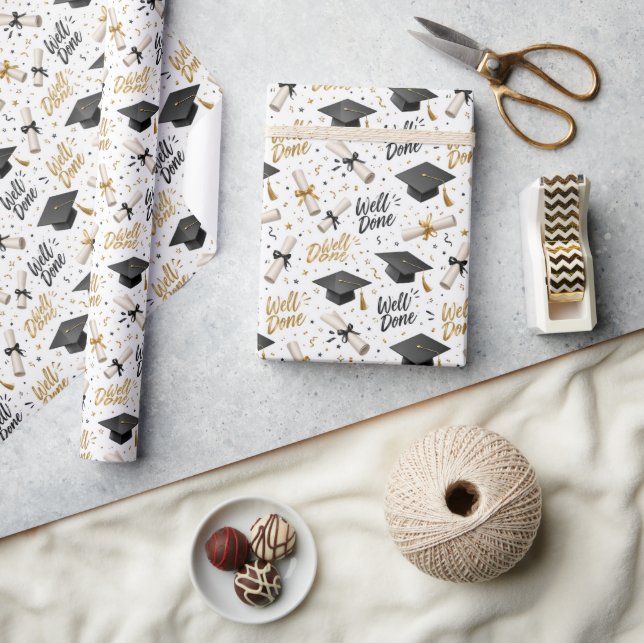 Graduation Diplomas with Well Done Text  Wrapping Paper (Crafts)