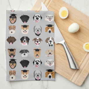 Graduation Dog Face Kitchen Towel