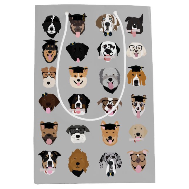 Graduation Dog Face Medium Gift Bag (Front)