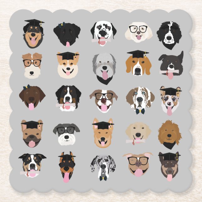 Graduation Dog Face Paper Coaster (Front)