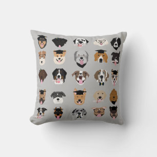 Graduation Dog Face Throw Pillow