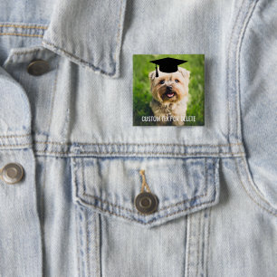 Graduation Dog Wearing Grad Cap Custom Photo Text Button