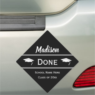 Graduation Done on Black and White Car Magnet