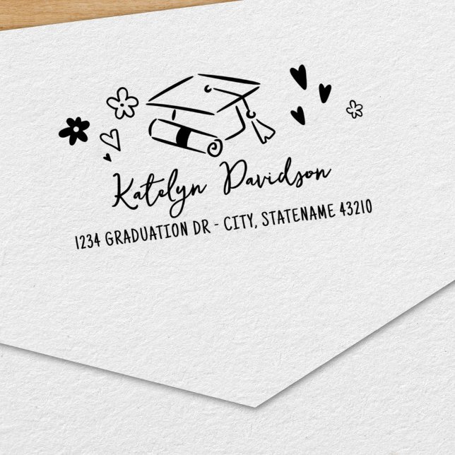 Graduation Doodle Name Address Self-inking Stamp (Creator Uploaded)
