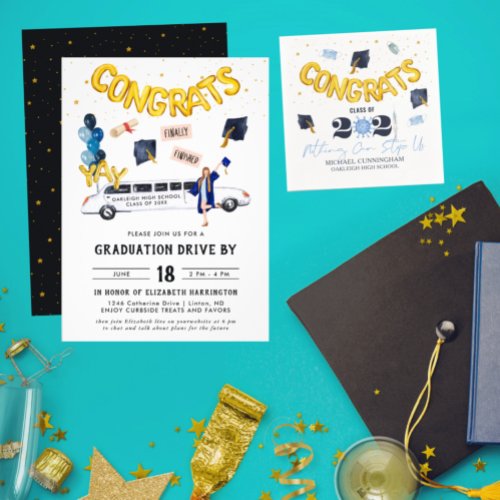 Graduation Drive By Parade Party  White Limo Invitation