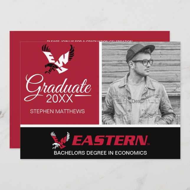Graduation Eastern Washington Eagle Logo Invitation (Front/Back)