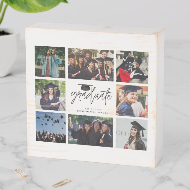 Graduation Eight Photo Keepsake Collage Wooden Box Sign (In Situ Horizontal)