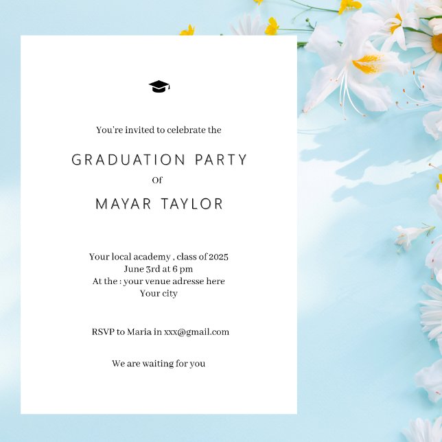 Graduation Elegance: Clean & Classic White  Invitation (Creator Uploaded)
