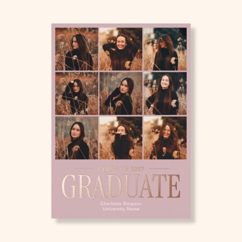 Graduation Elegant 11 Photo Blush Pink Foil Invitation