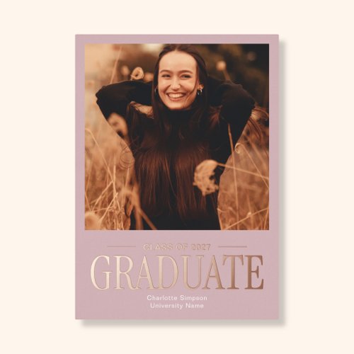 Graduation Elegant 3 Photo Blush Pink Foil Invitation