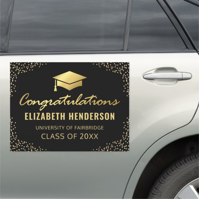 Graduation Elegant Black Gold Parade Car Magnet (In Situ)