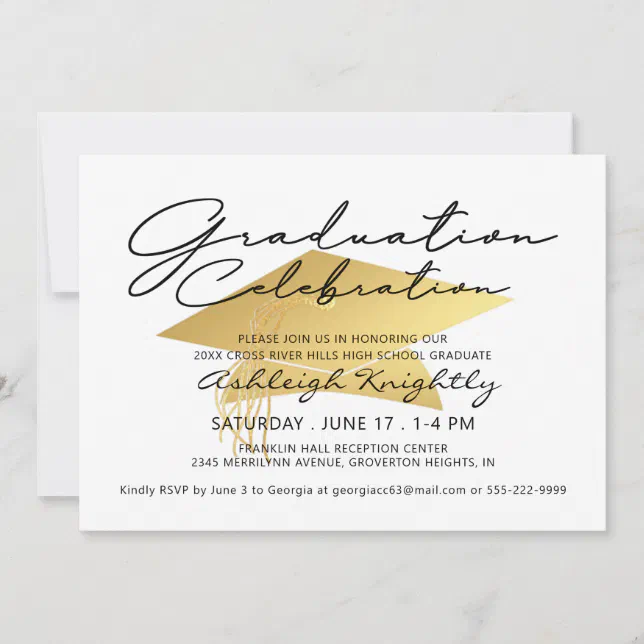 Graduation Elegant Black Gold Script Metallic Cap | Zazzle