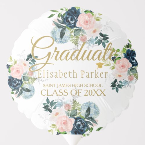 Graduation  Elegant chic floral gold typography Balloon
