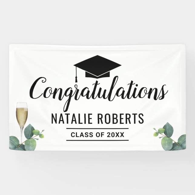 Graduation Elegant Foliage & Wine Botanical Banner (Horizontal)