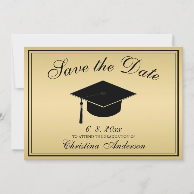 Graduation Elegant Gold Black Script Save the Date Invitation (Front)