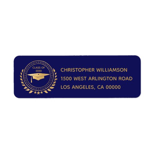 Graduation Elegant Gold Blue Class of Emblem Label