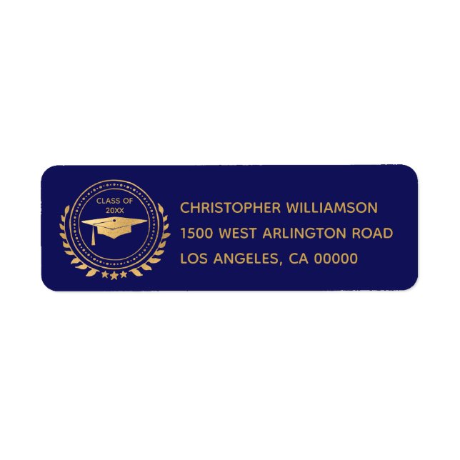 Graduation Elegant Gold Blue Class of Emblem Label (Front)