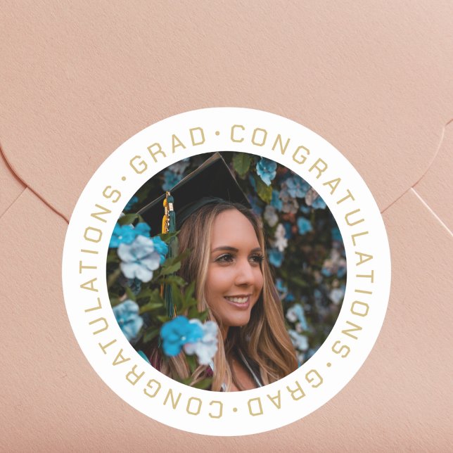 Graduation Elegant Gold Custom Photo Classic Round Sticker (Creator Uploaded)