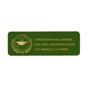 Graduation Elegant Gold Green Class of Emblem Label