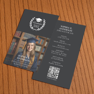 Graduation Elegant Laurel Wreath QR Code Name Card