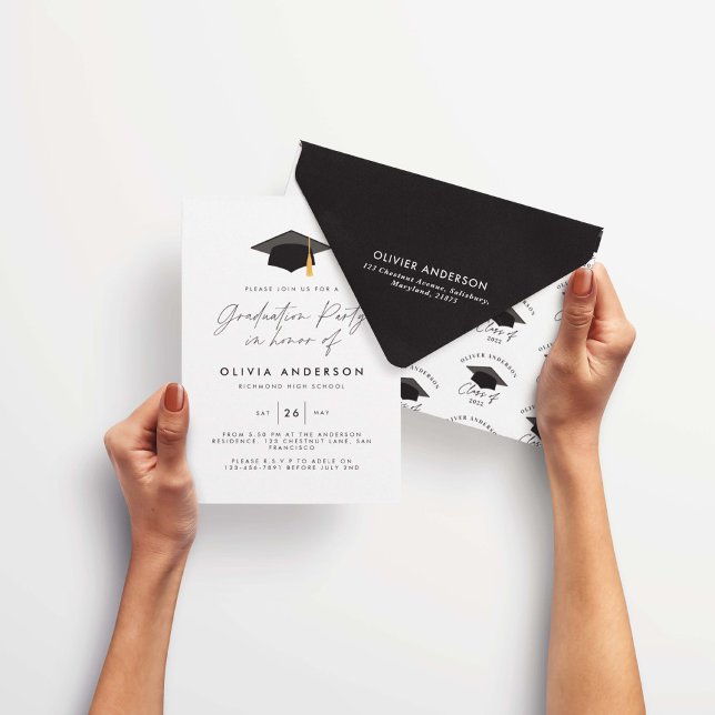 Graduation elegant modern black white class of envelope (Creator Uploaded)