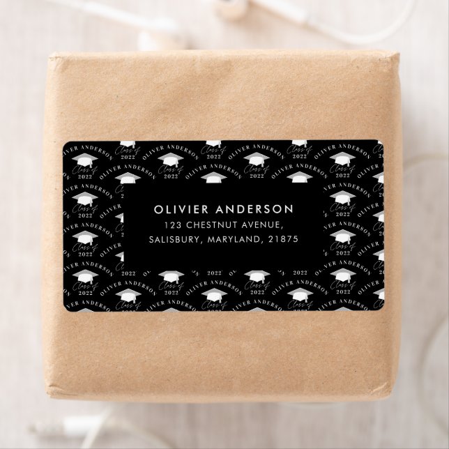 Graduation elegant modern black white class of lab label (Insitu)