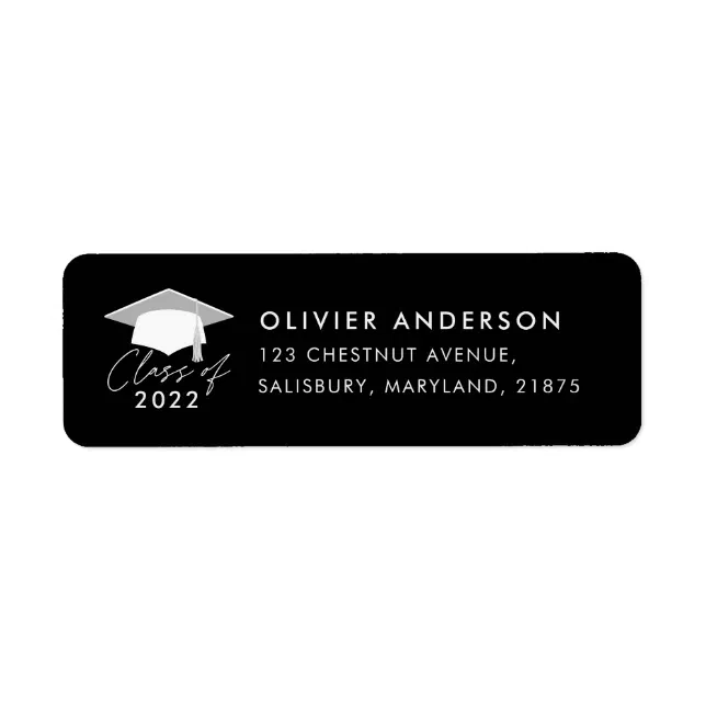 Graduation elegant modern black white class of label | Zazzle