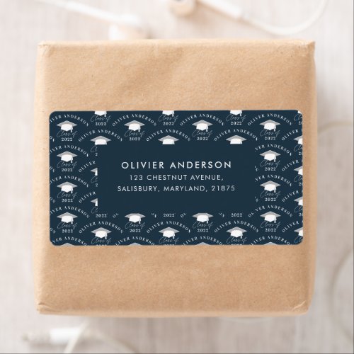 Graduation elegant modern navy blue class of label