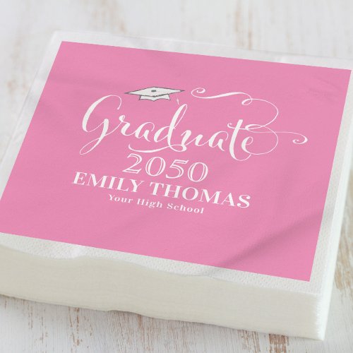 Graduation Elegant Mortarboard MInimalist Pink Napkins