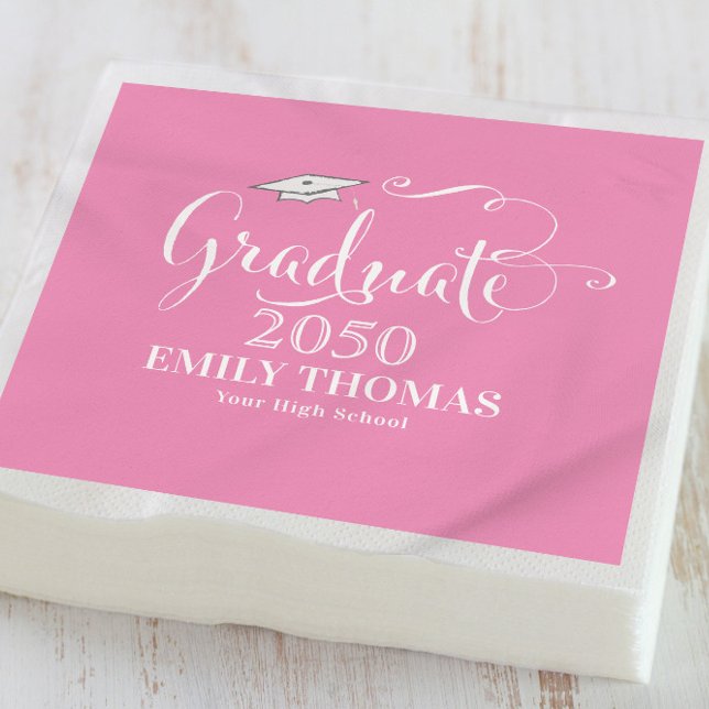 Graduation Elegant Mortarboard MInimalist Pink Napkins (Creator Uploaded)