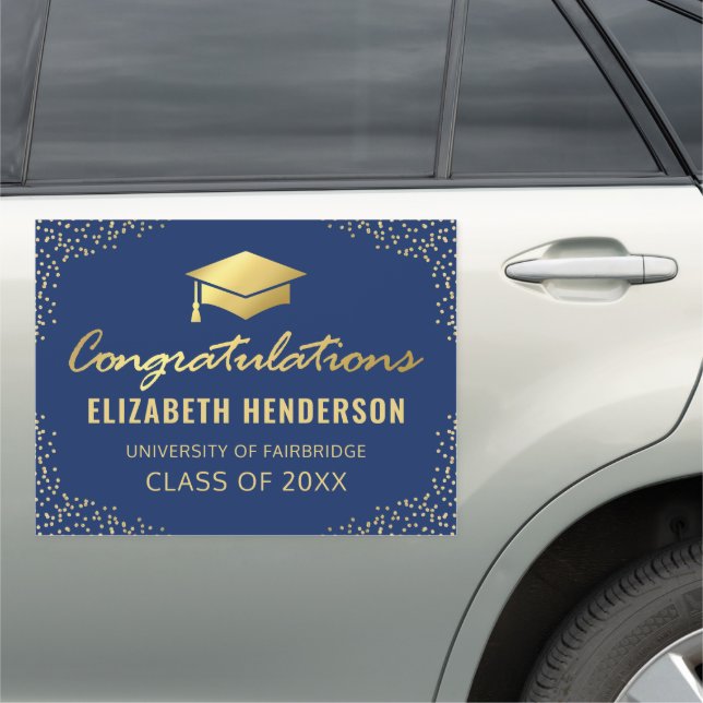 Graduation Elegant Navy Gold Parade Car Magnet (In Situ)