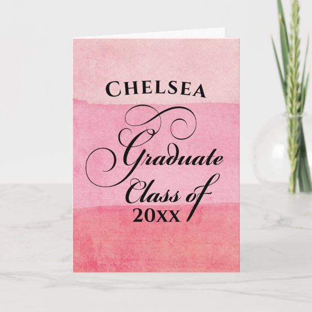 Graduation Elegant Pink Watercolor Typography Card (Front)