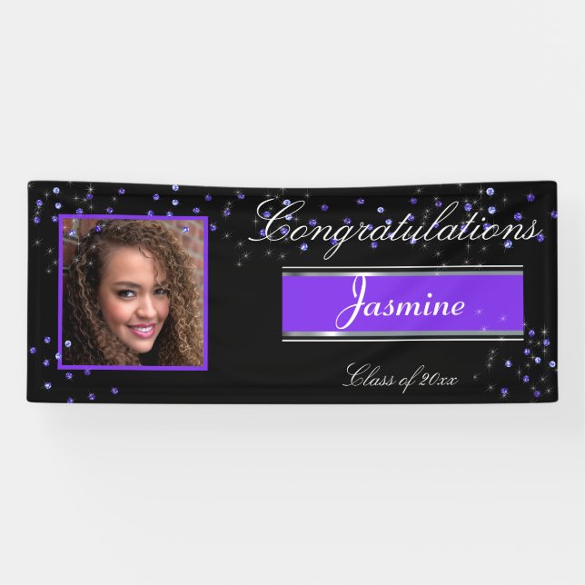 Graduation Elegant Purple Sapphires Congrats Grad Banner (Horizontal)