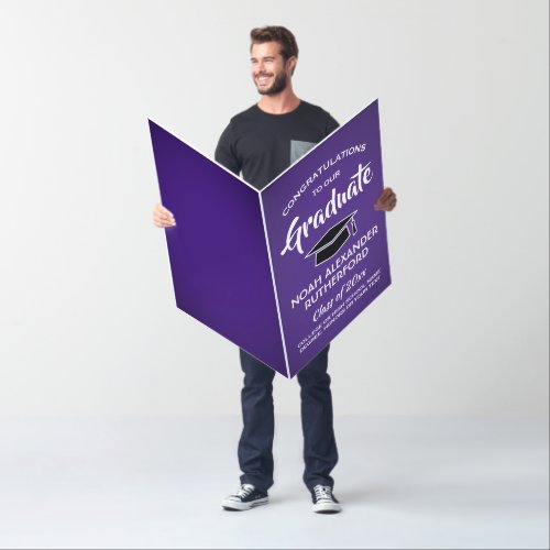 Graduation Elegant Purple  White Large Oversized Card