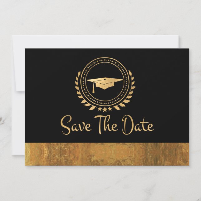 Graduation Elegant Save The Date Gold Grad Cap (Front)