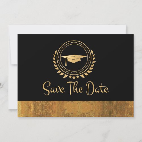 Graduation Elegant Save The Date Gold Grad Cap