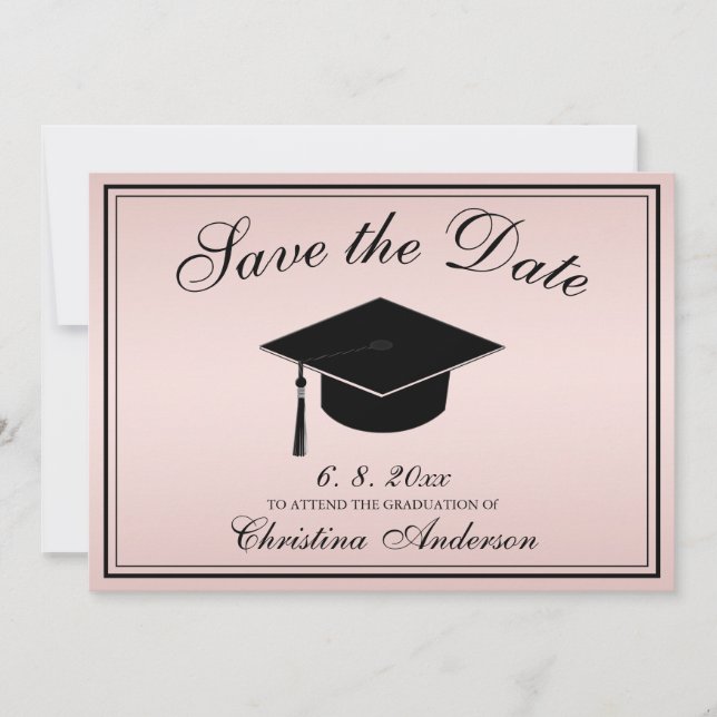 Graduation Elegant Save the Date Script Rose Invitation (Front)