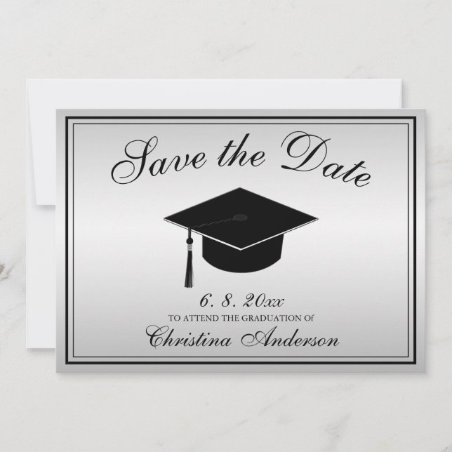 Graduation Elegant Save the Date Script Silver Invitation (Front)