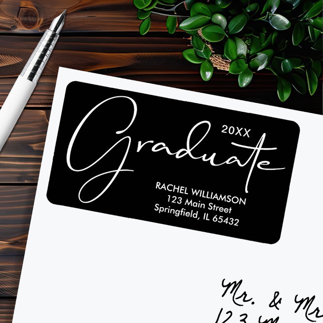 Graduation Elegant Script Black Return Address Label (Graduation Elegant Script Black Return Address Labels)