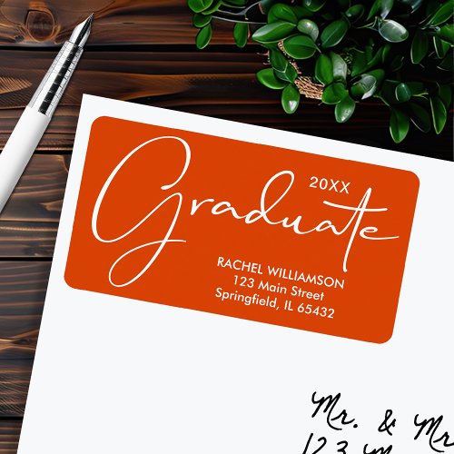 Graduation Elegant Script Orange Return Address Label