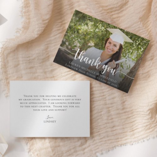 Graduation Elegant Script Photo Thank You Card