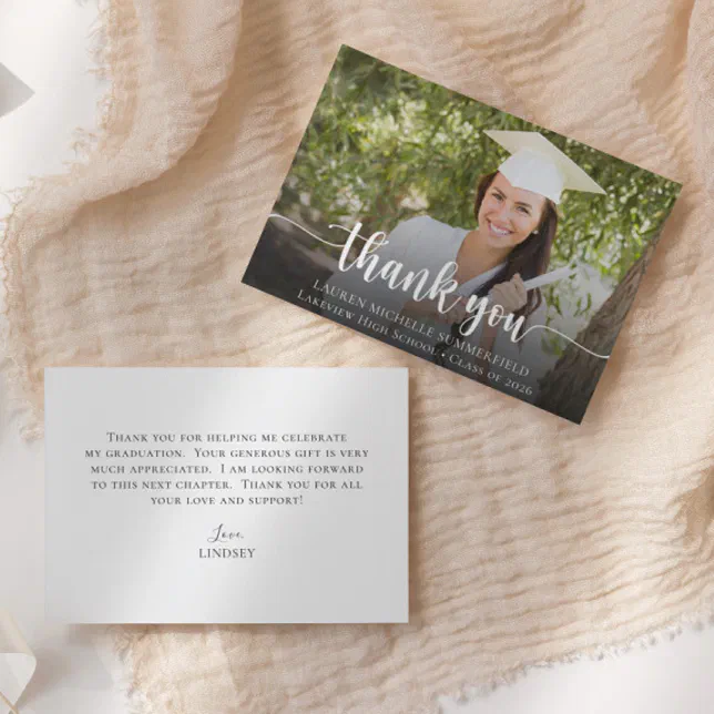 Graduation Elegant Script Photo Thank You Card | Zazzle