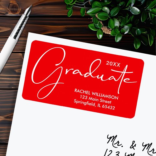 Graduation Elegant Script Red Return Address Label