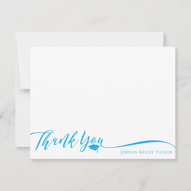 Graduation Elegant Script Sky Blue Stationery Thank You Card (Front)